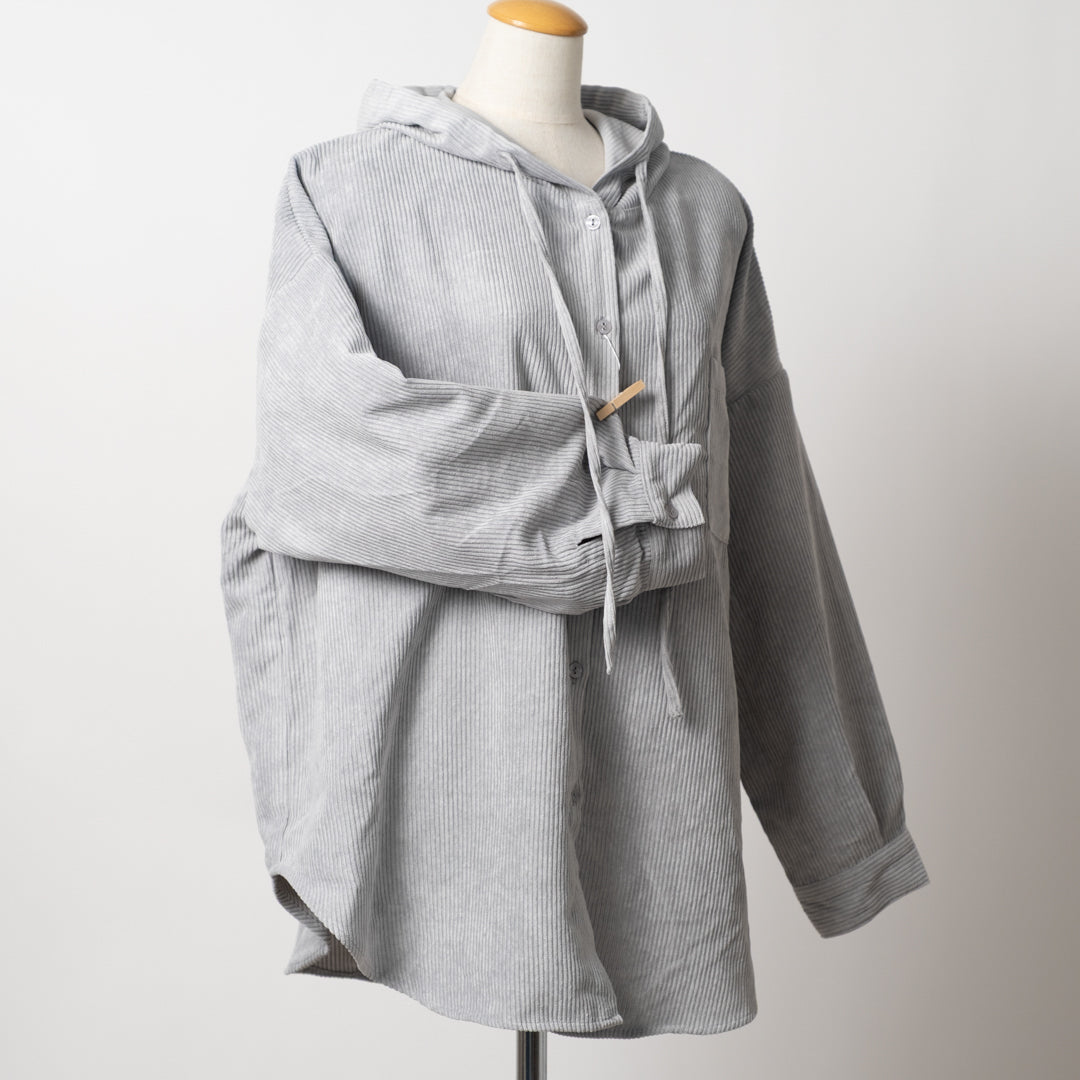 コーデュロイフーディシャツ