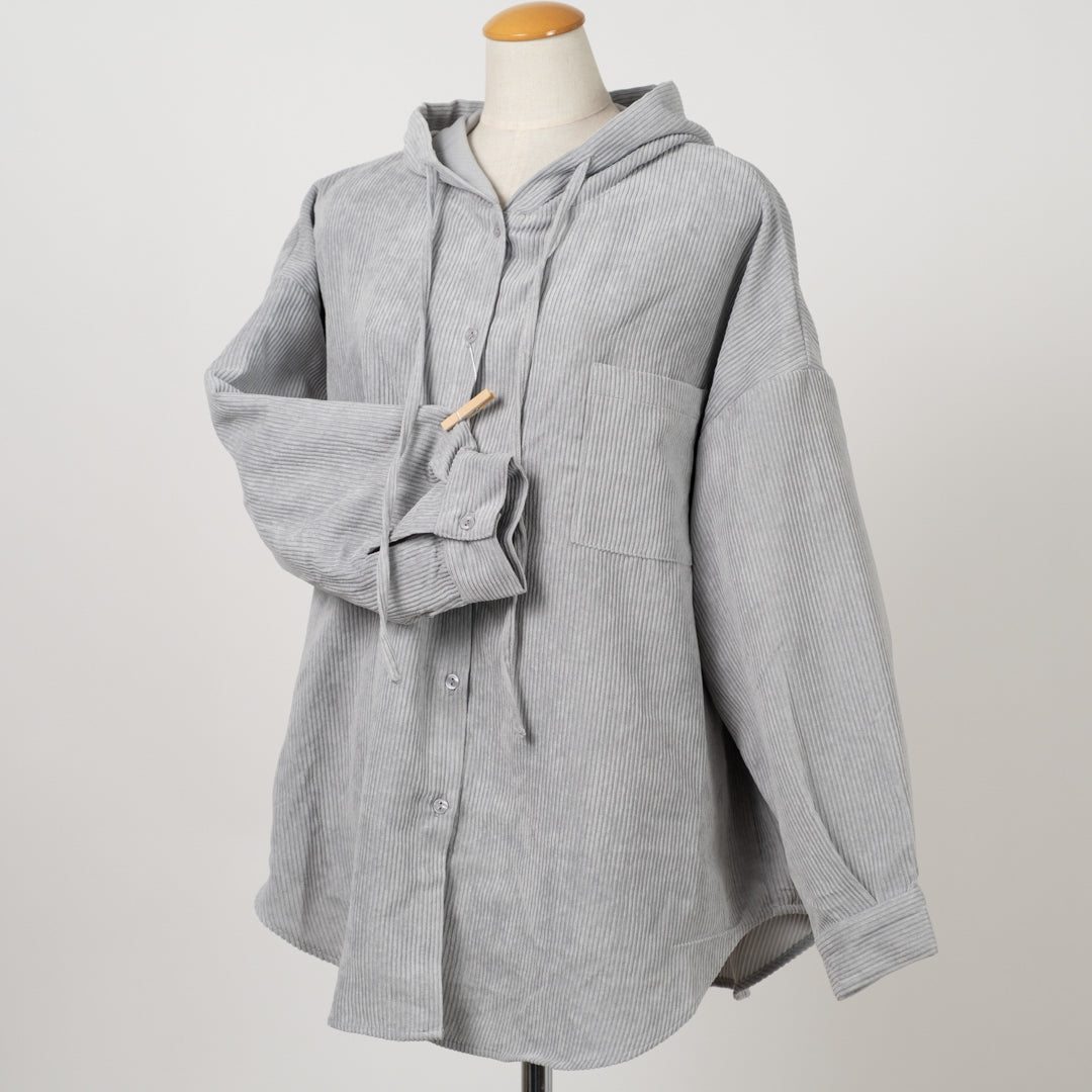 コーデュロイフーディシャツ