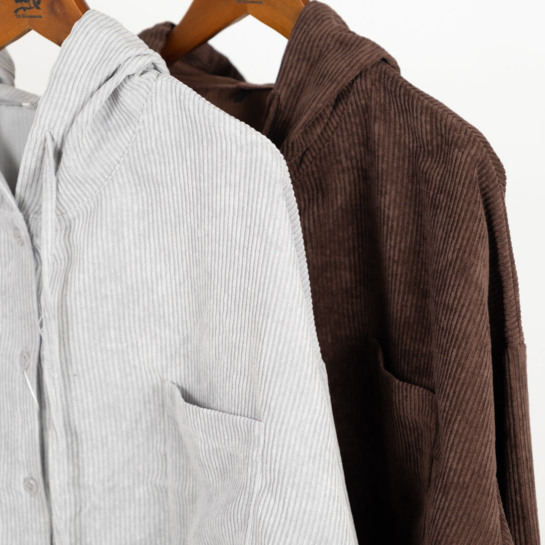 コーデュロイフーディシャツ