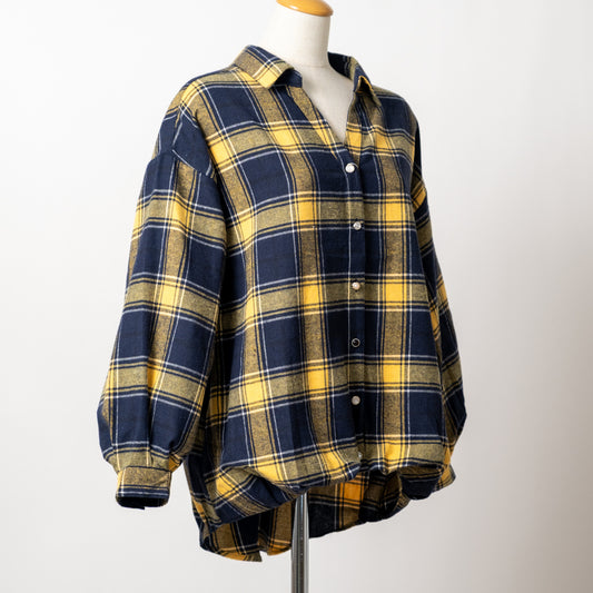 起毛チェック多ボタンタケノコシャツ