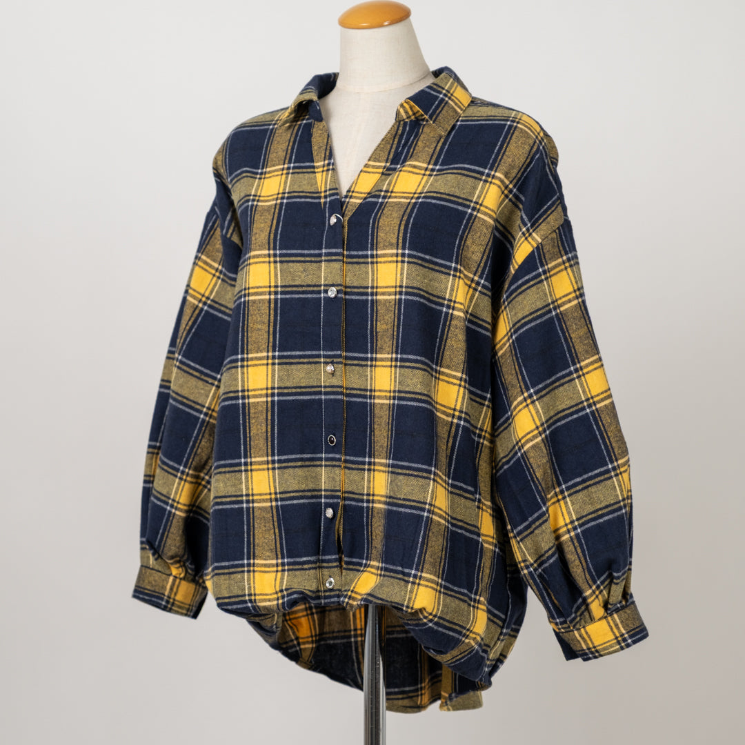 起毛チェック多ボタンタケノコシャツ