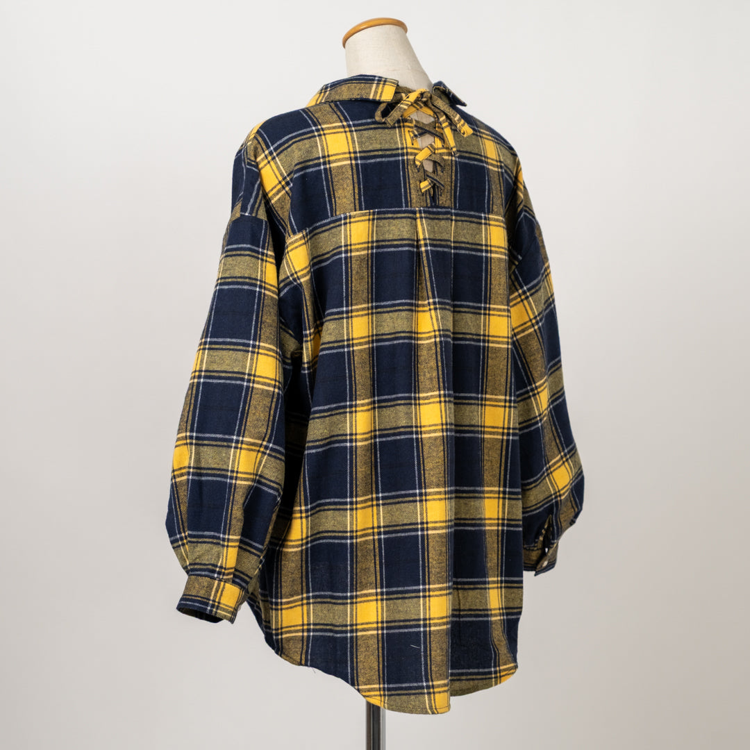 起毛チェック多ボタンタケノコシャツ