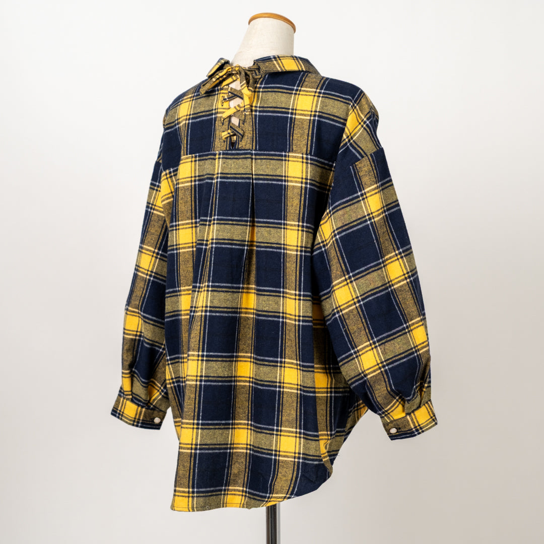 起毛チェック多ボタンタケノコシャツ