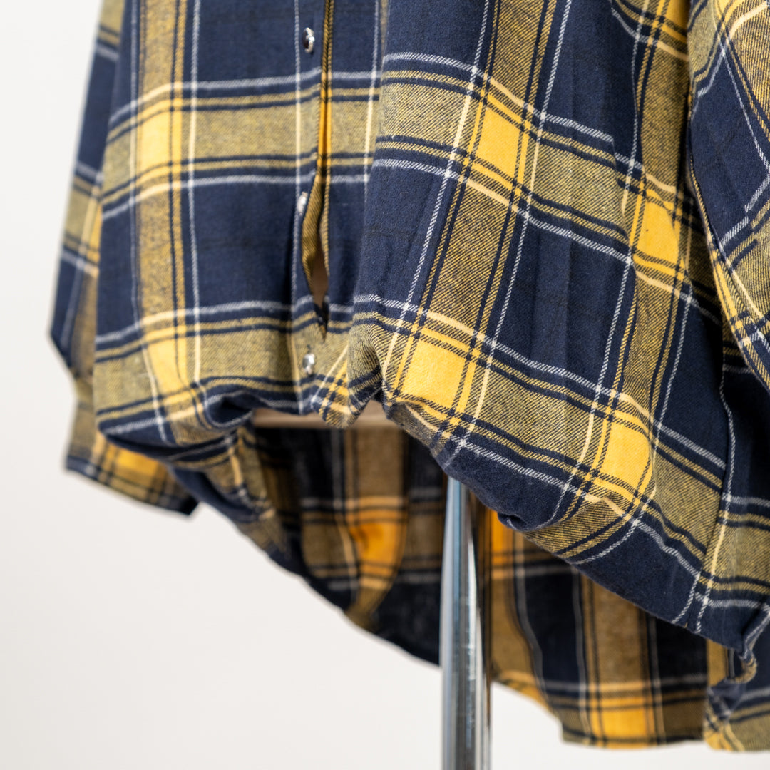 起毛チェック多ボタンタケノコシャツ