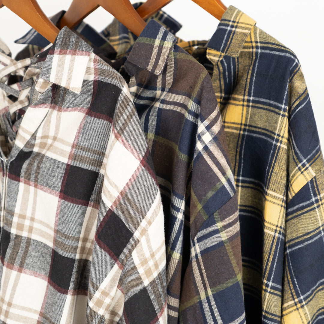 起毛チェック多ボタンタケノコシャツ