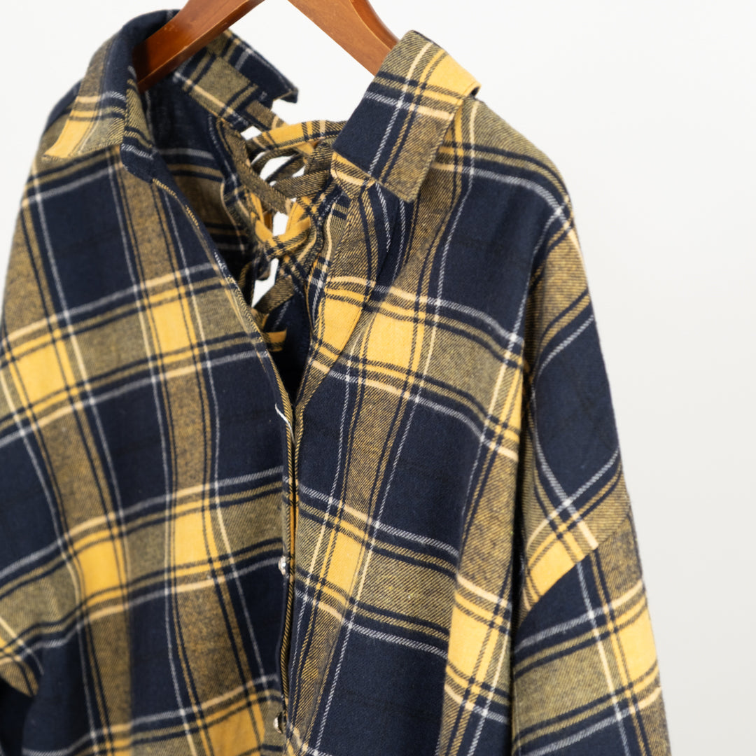 起毛チェック多ボタンタケノコシャツ