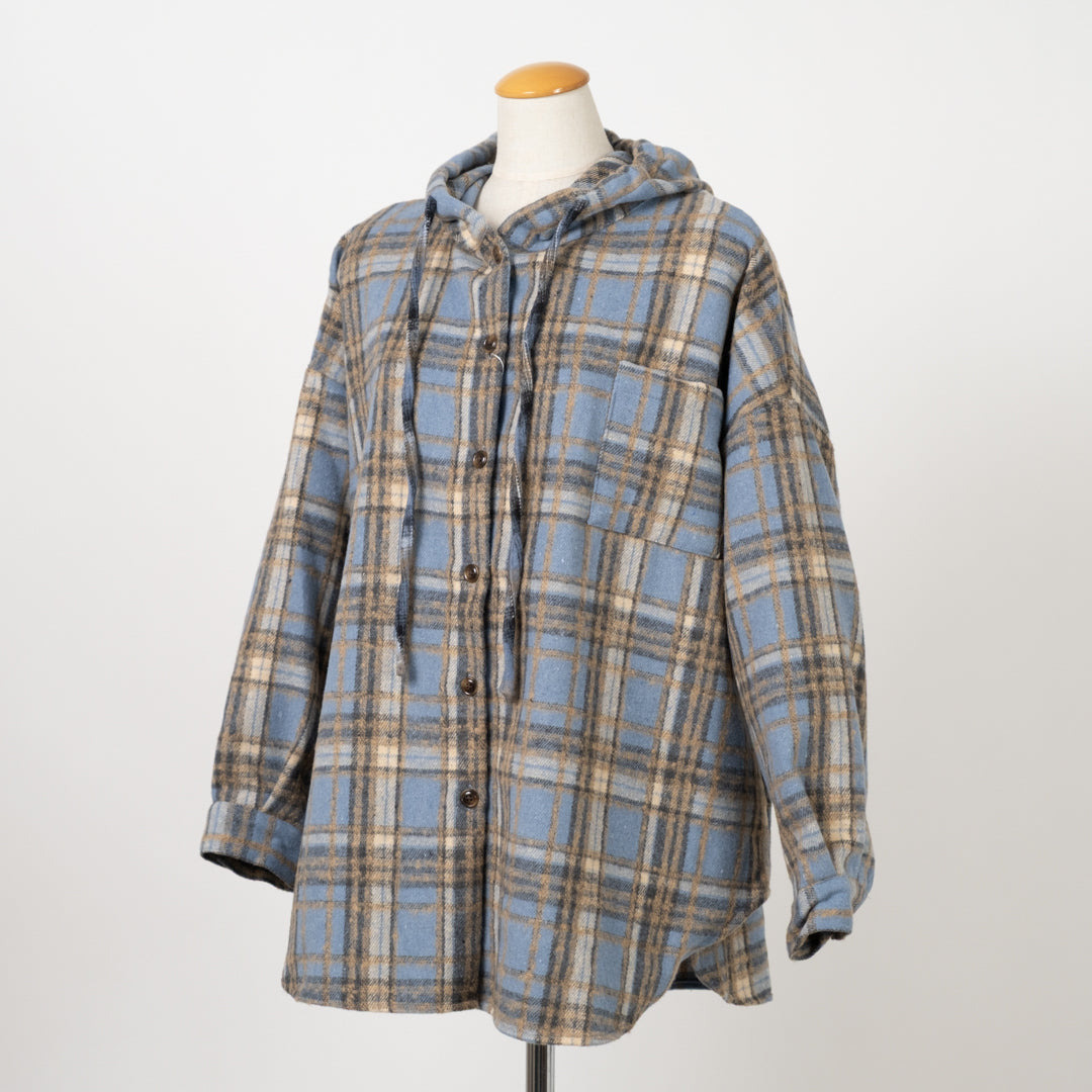 シャギーチェックフーディシャツ