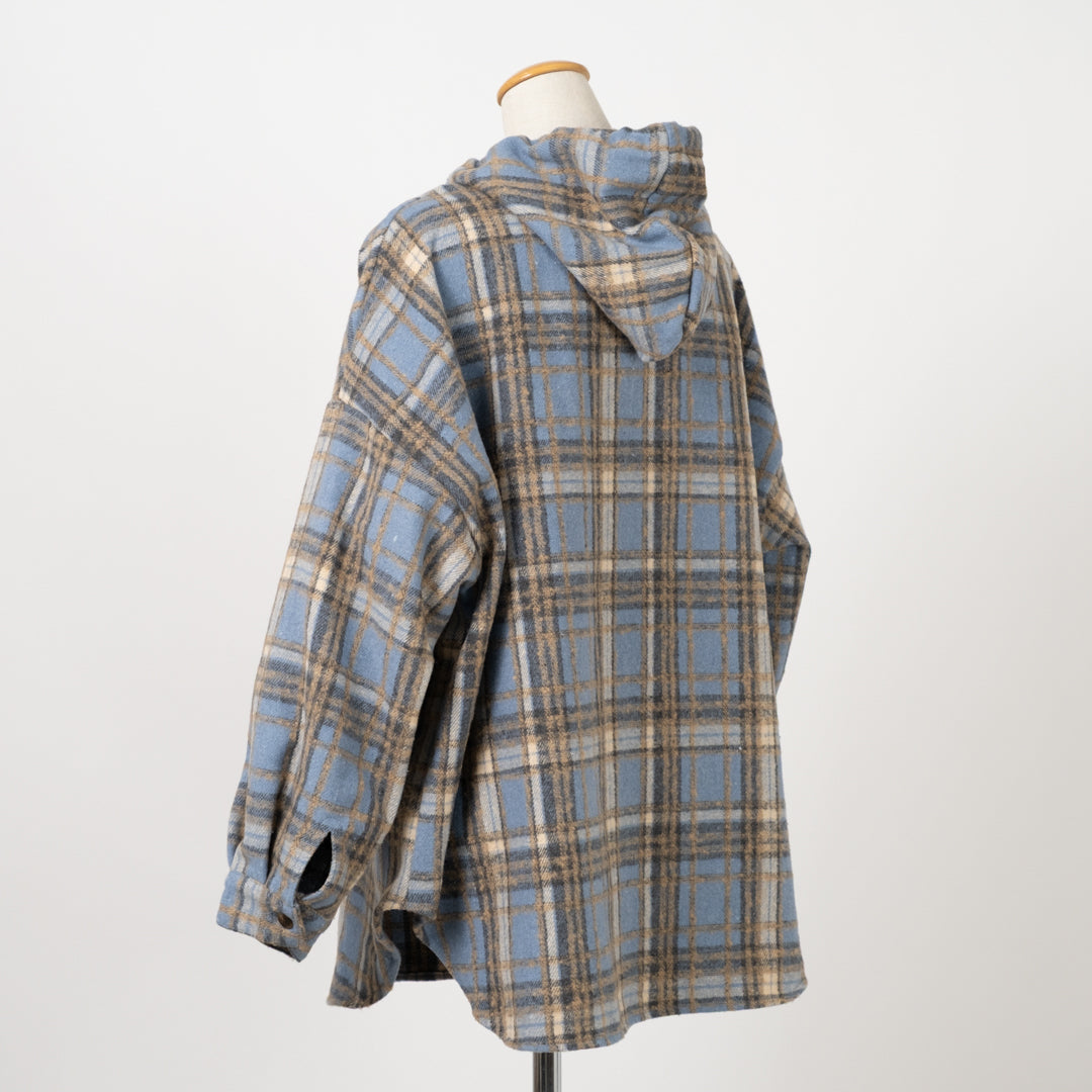 シャギーチェックフーディシャツ