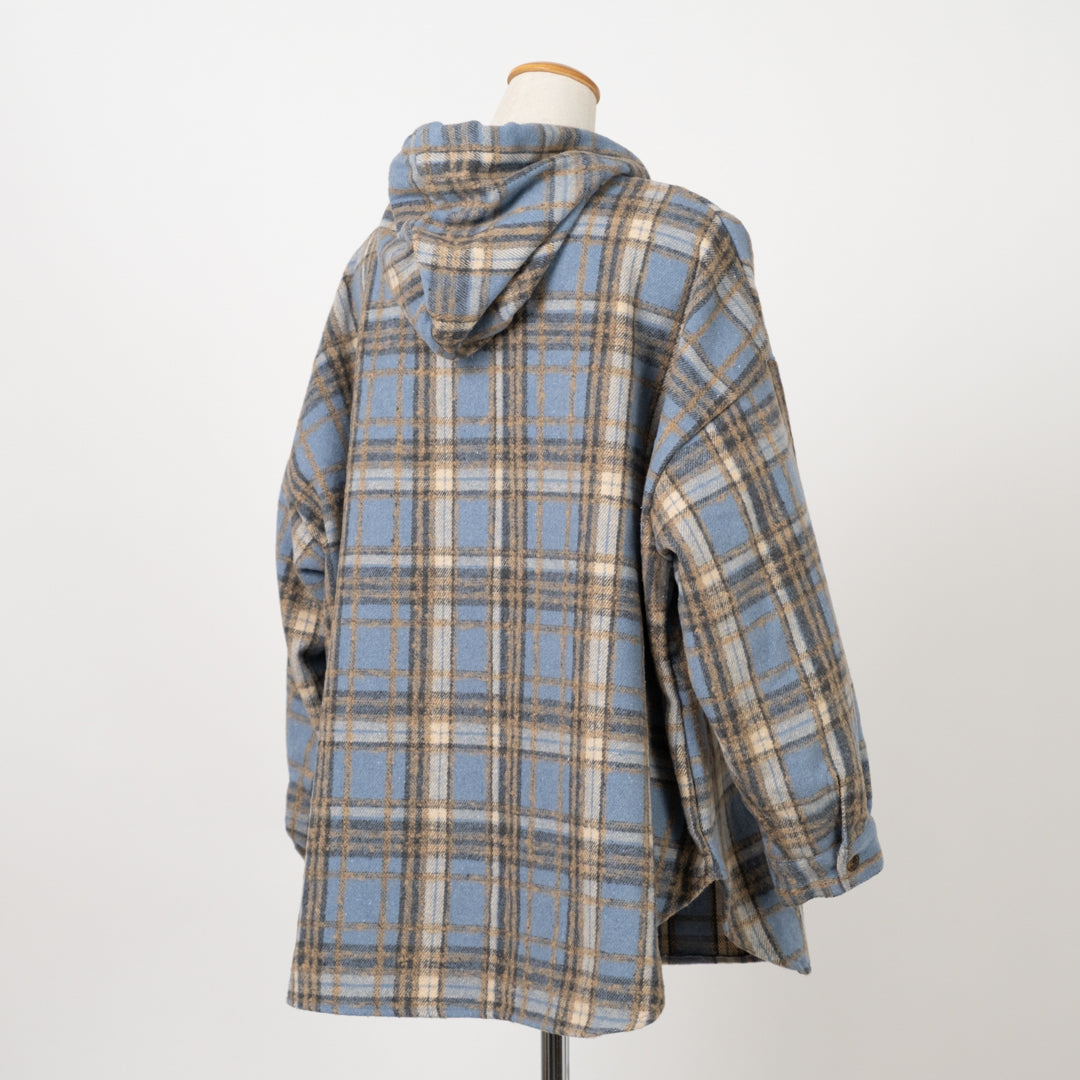 シャギーチェックフーディシャツ