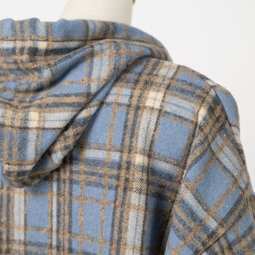 シャギーチェックフーディシャツ