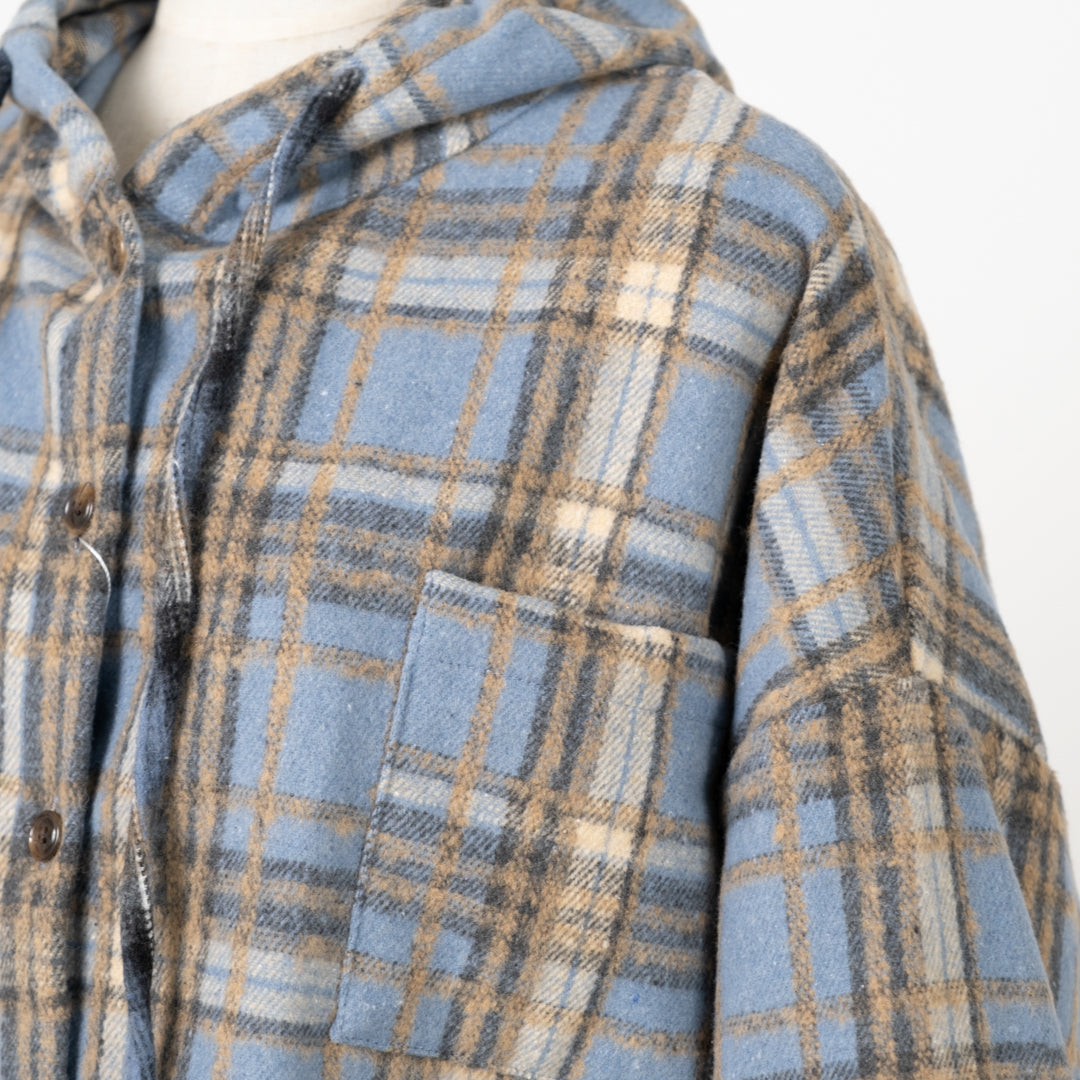 シャギーチェックフーディシャツ