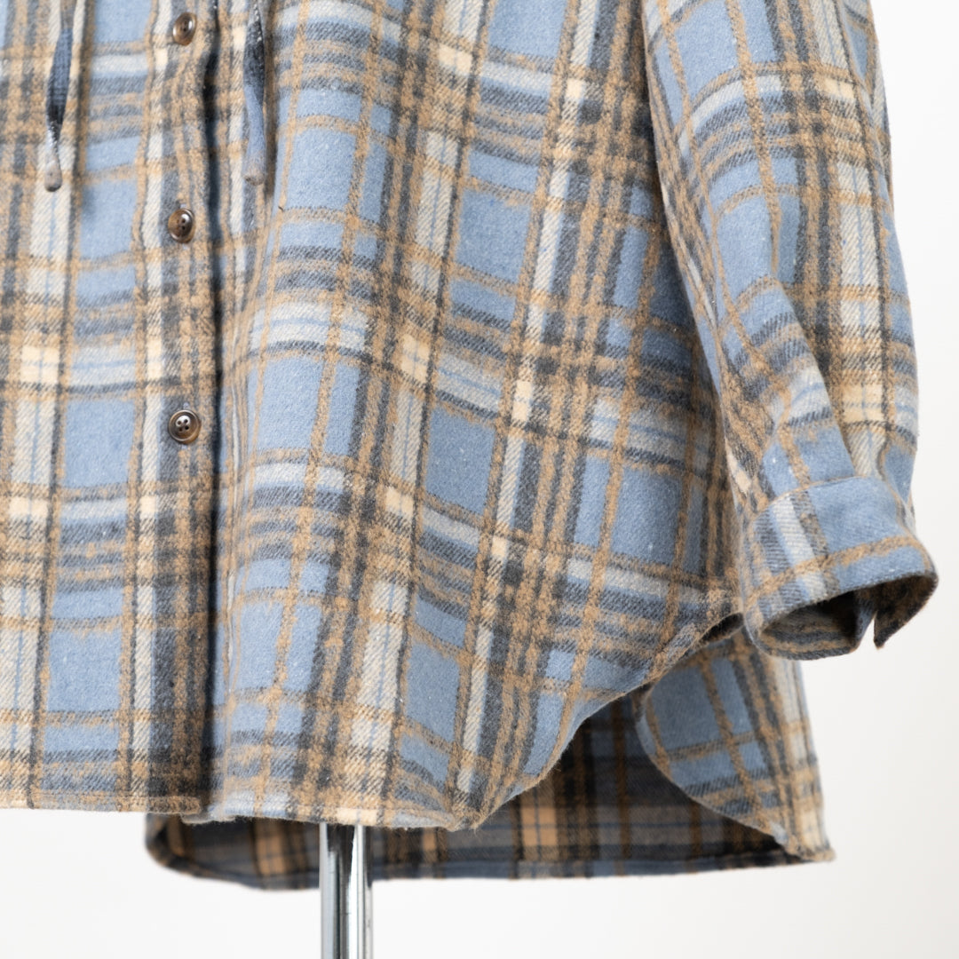 シャギーチェックフーディシャツ