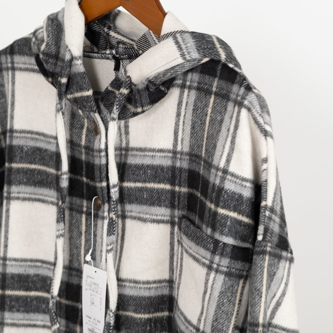 シャギーチェックフーディシャツ