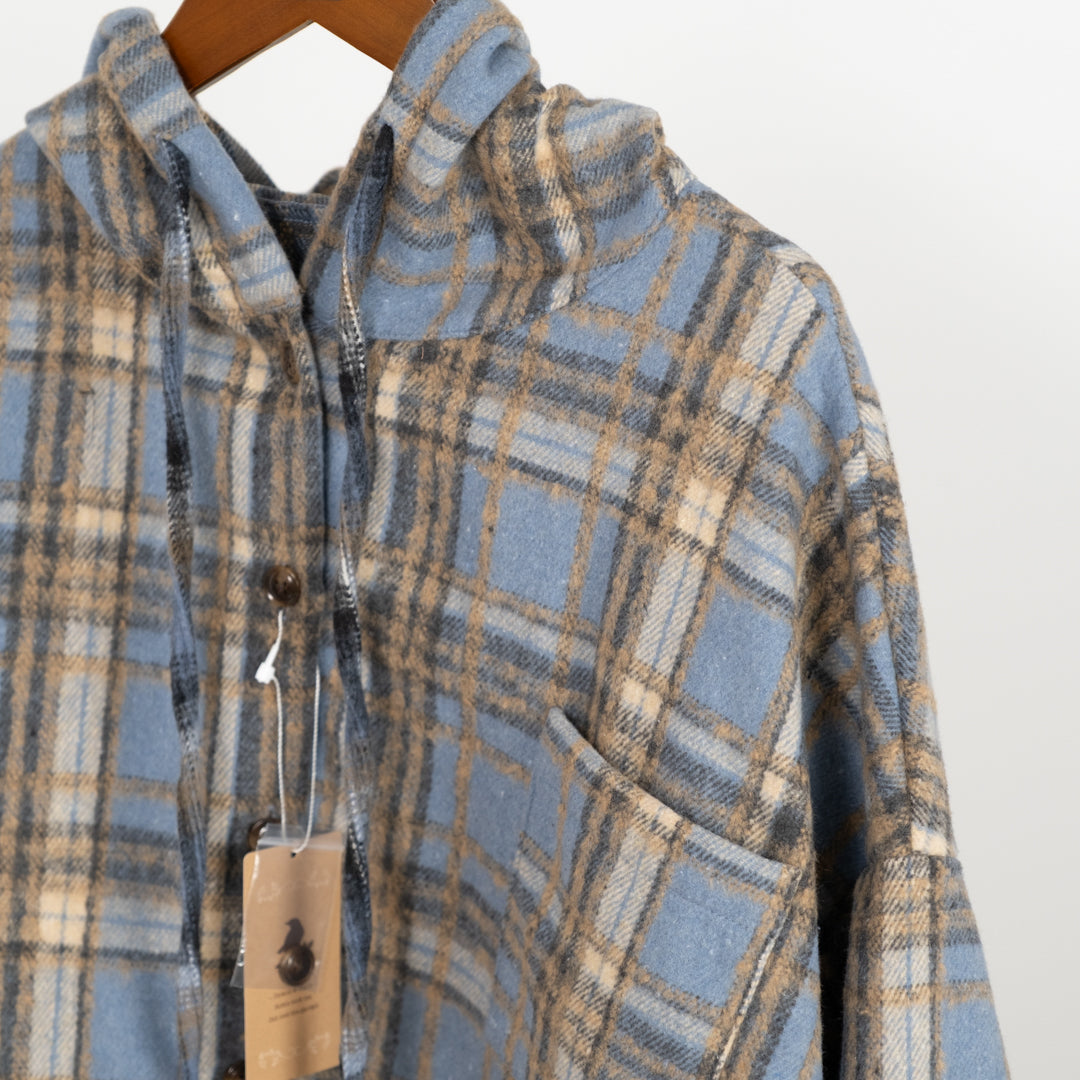 シャギーチェックフーディシャツ