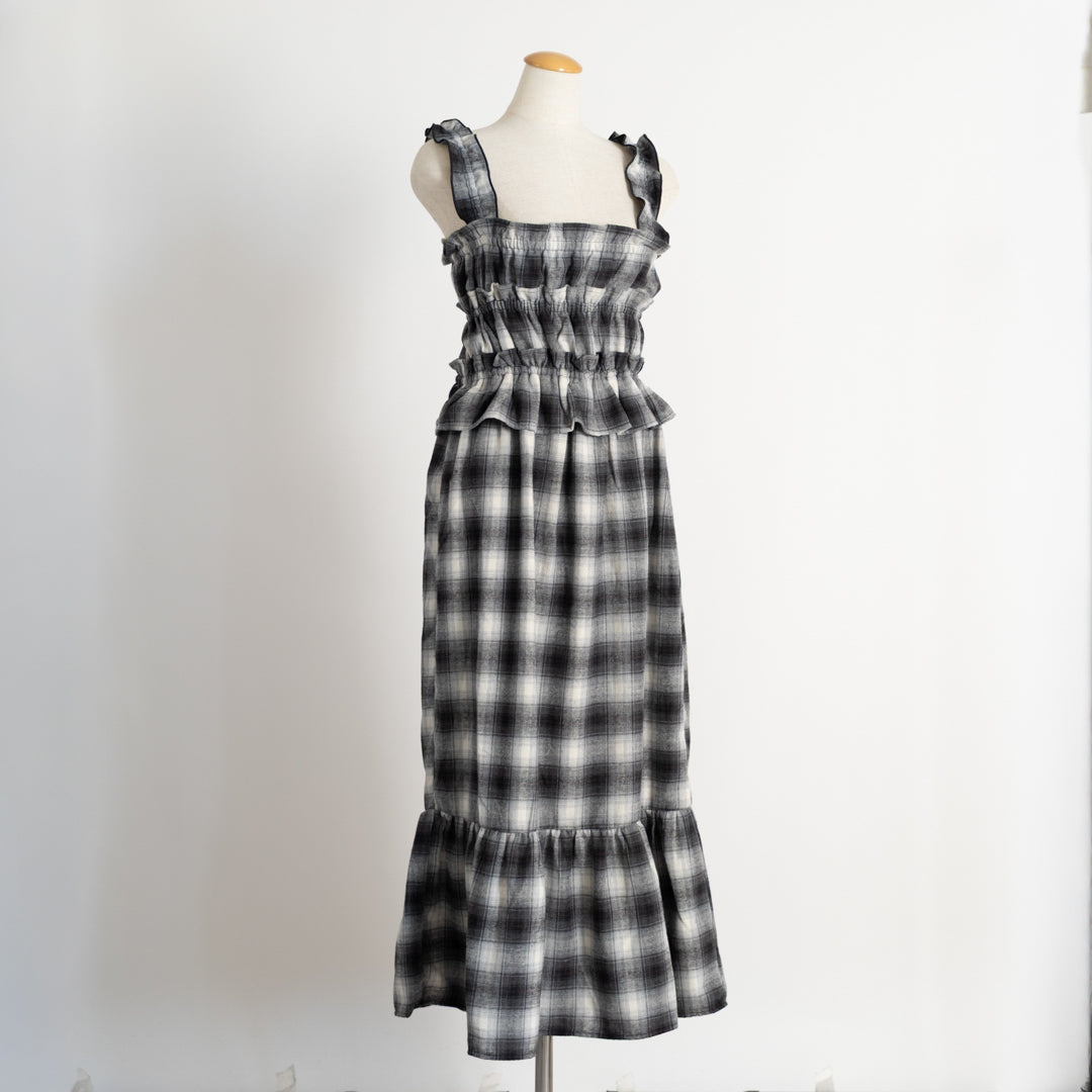 チェックティアードキャミソールワンピース