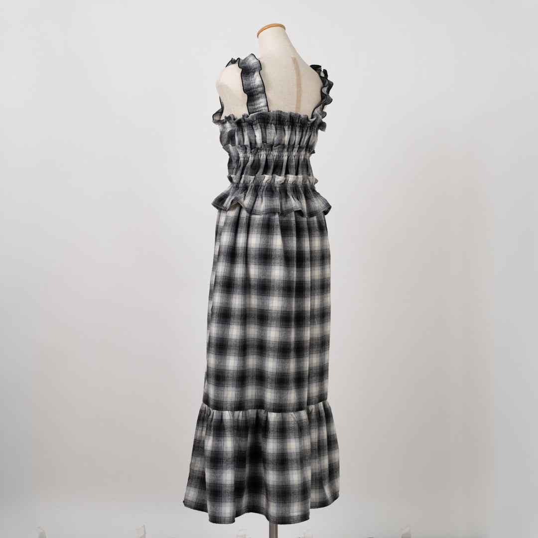 チェックティアードキャミソールワンピース