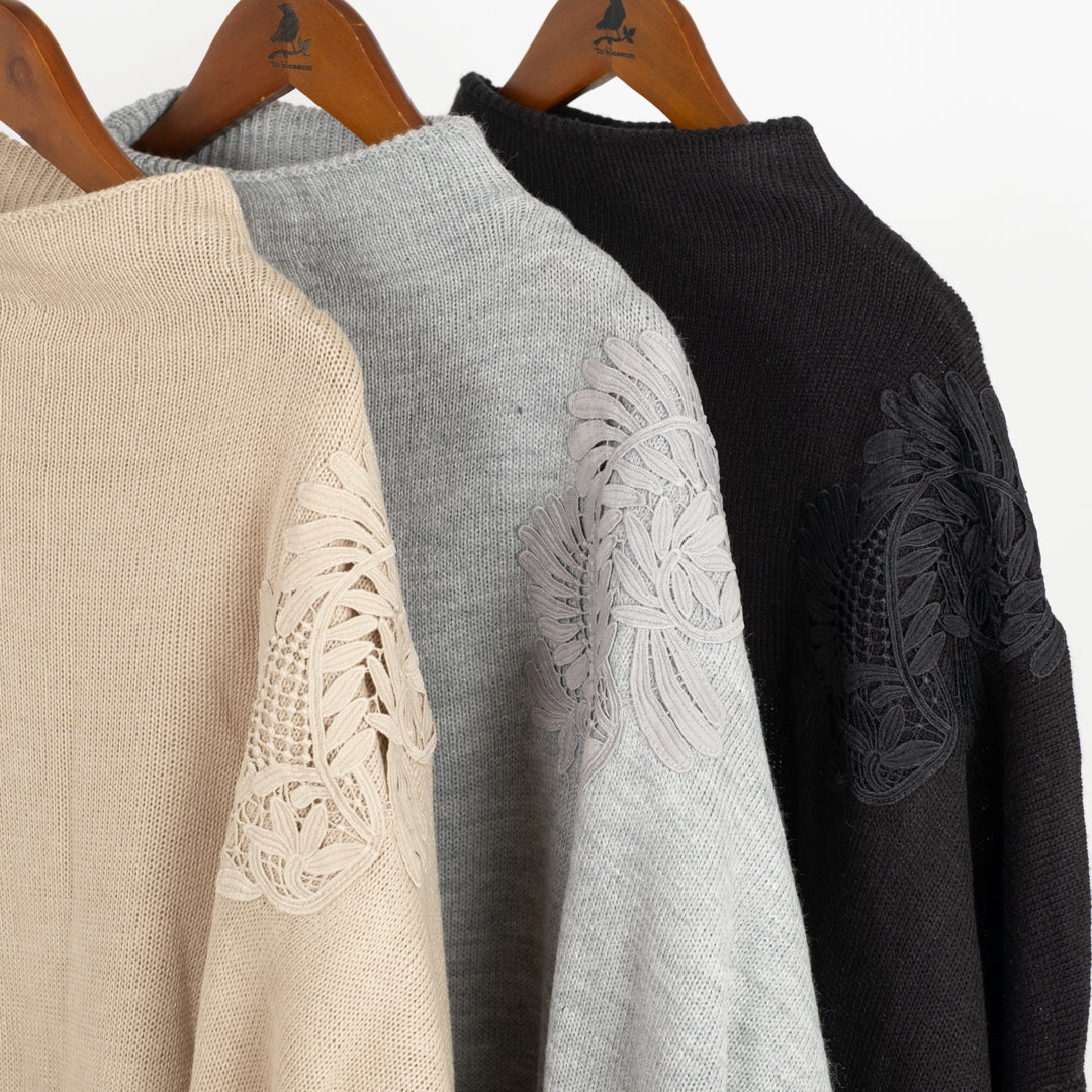 モチーフレースドルマンチュニックニット