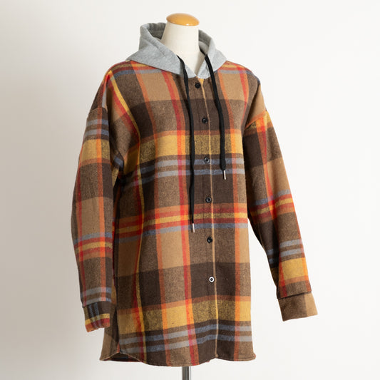 レトロチェックのフードシャツ