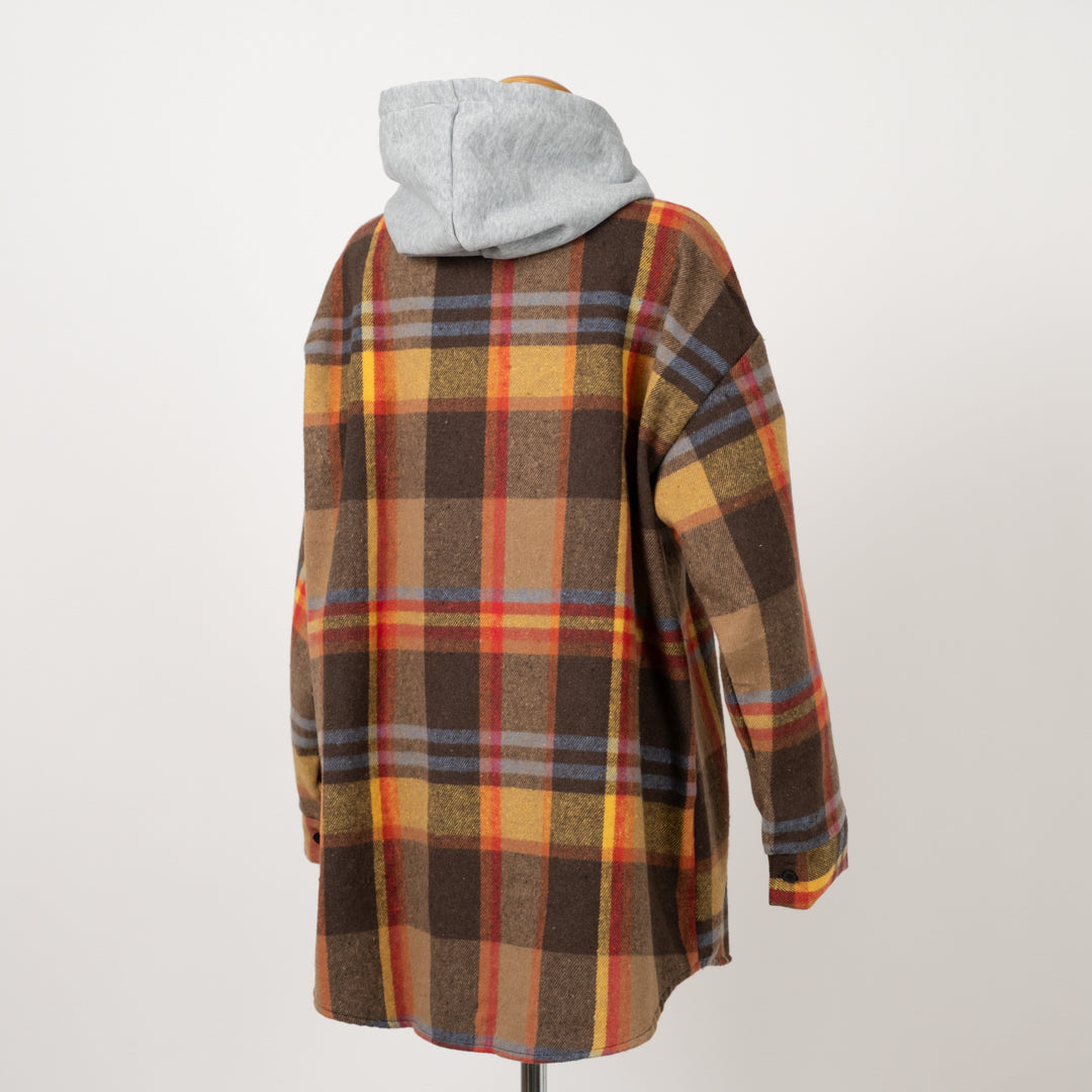 レトロチェックのフードシャツ