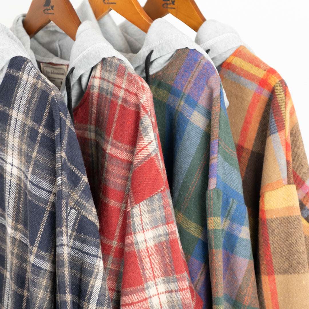 レトロチェックのフードシャツ