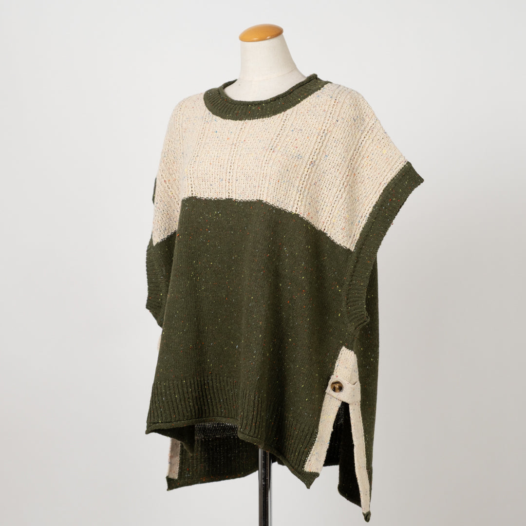 カラーネップ編み地切替ベスト