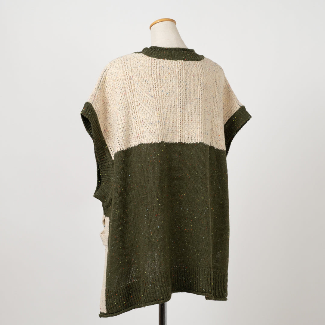 カラーネップ編み地切替ベスト