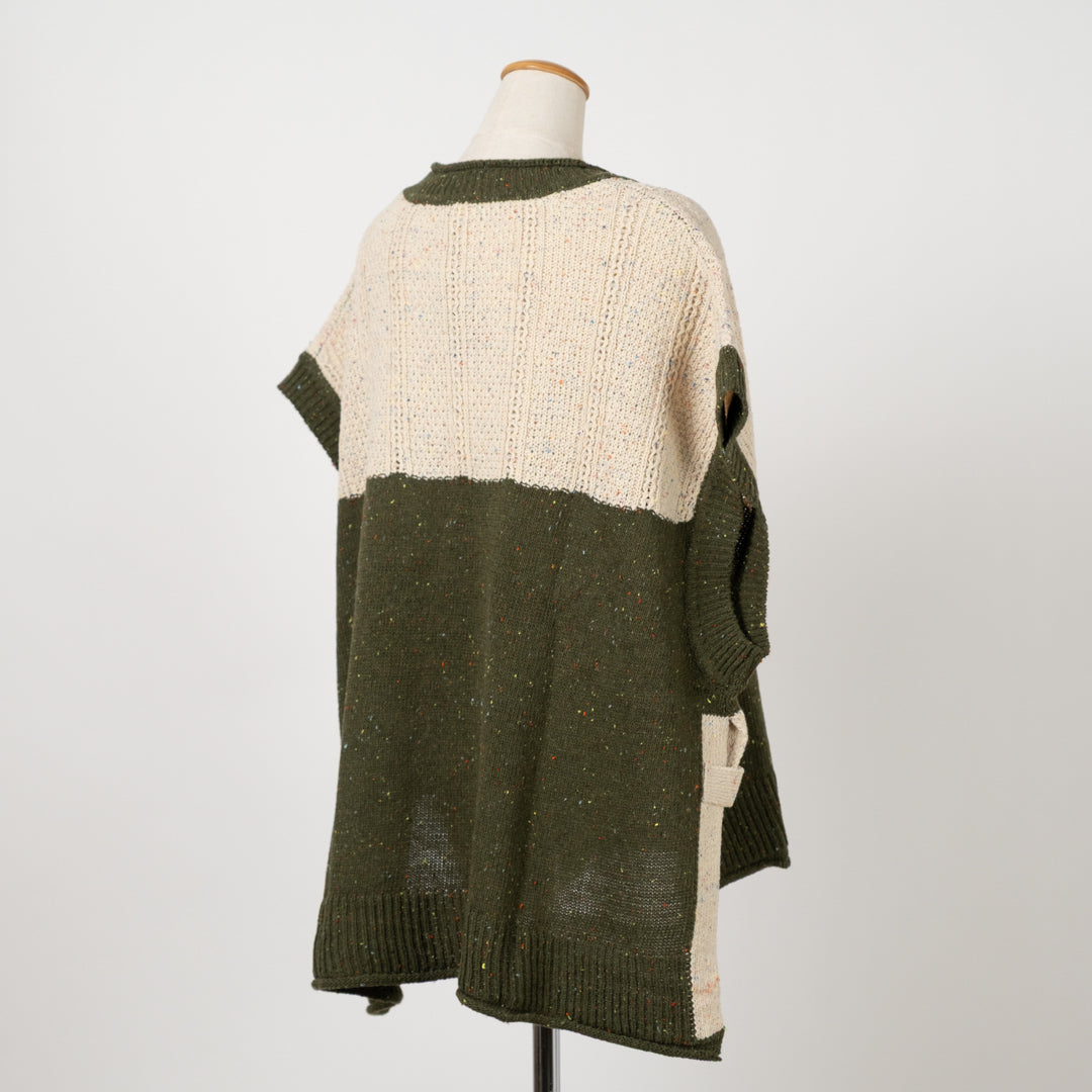 カラーネップ編み地切替ベスト