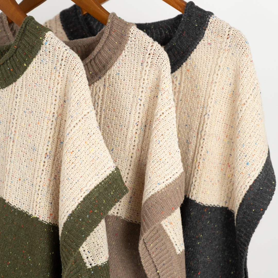 カラーネップ編み地切替ベスト