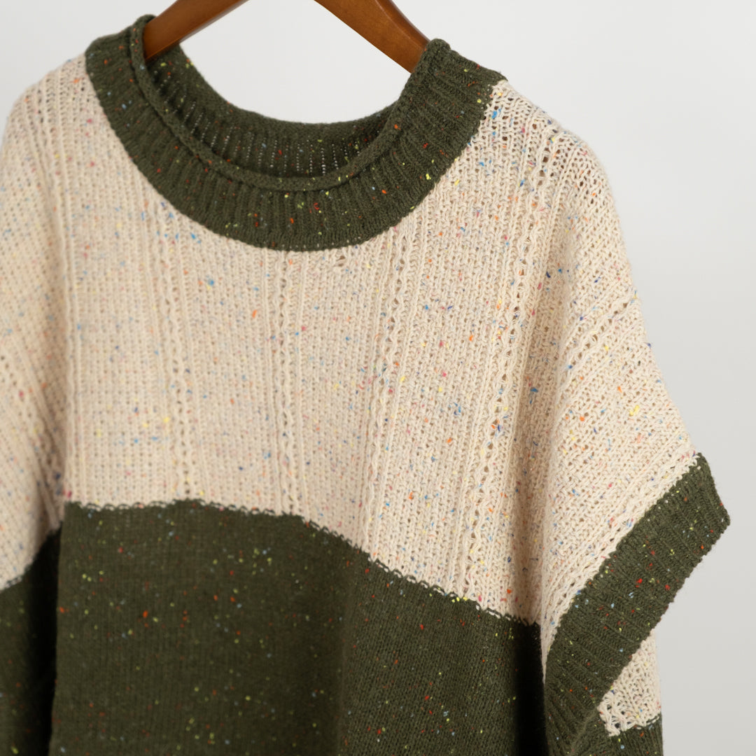 カラーネップ編み地切替ベスト