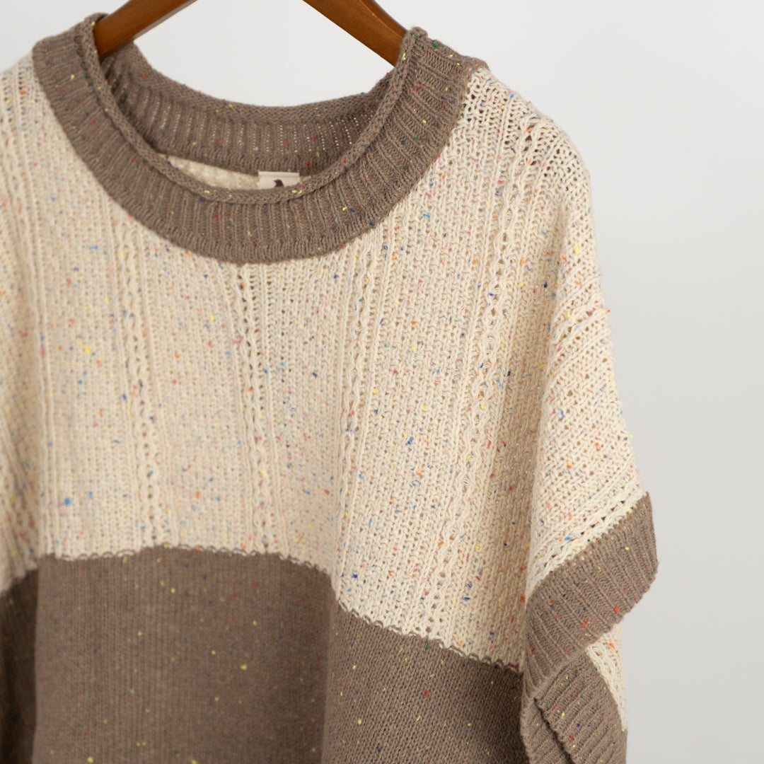 カラーネップ編み地切替ベスト