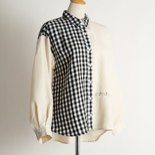 お散歩刺しゅう切替ブラウス