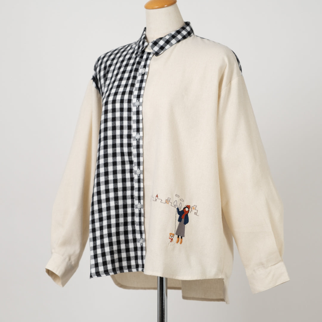 お散歩刺しゅう切替ブラウス