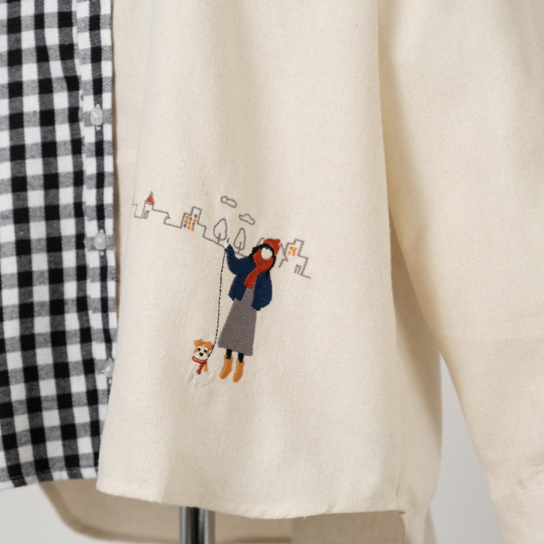 お散歩刺しゅう切替ブラウス