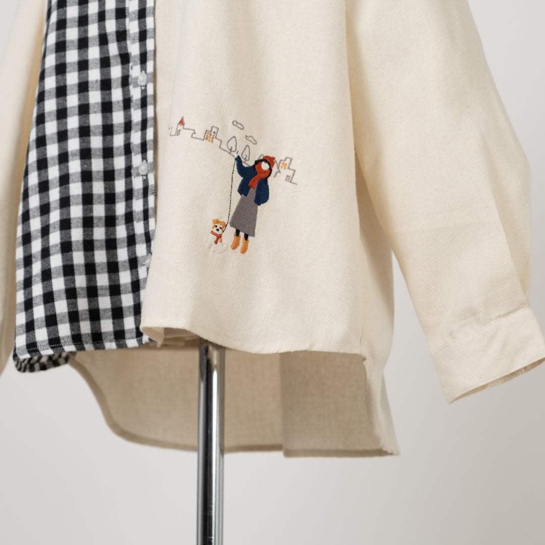 お散歩刺しゅう切替ブラウス