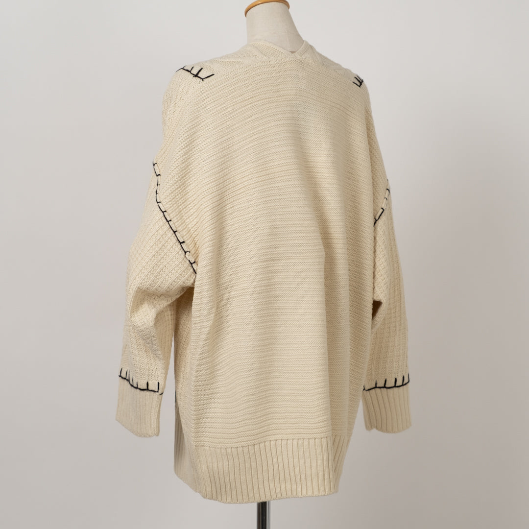 配色ブランケットケーブルカーディガン