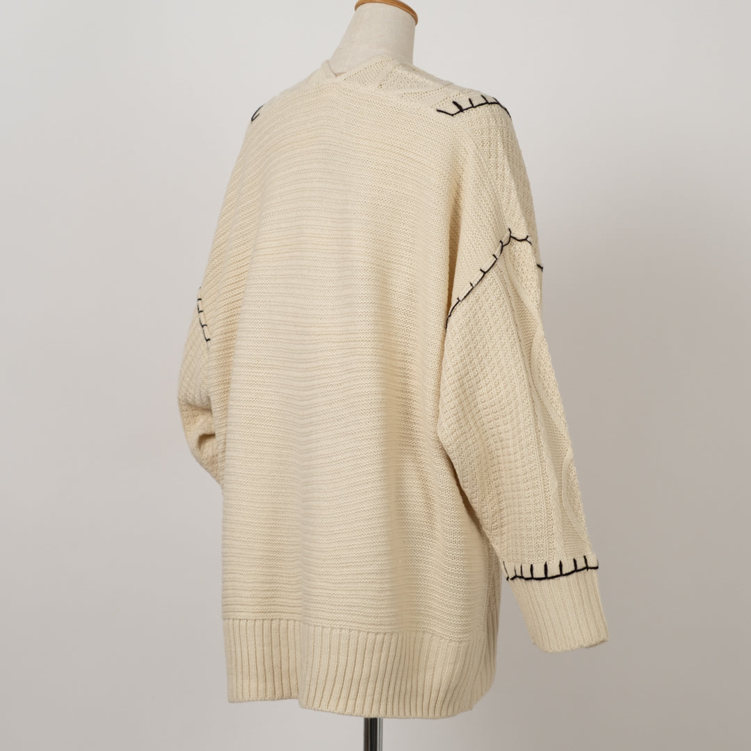 配色ブランケットケーブルカーディガン