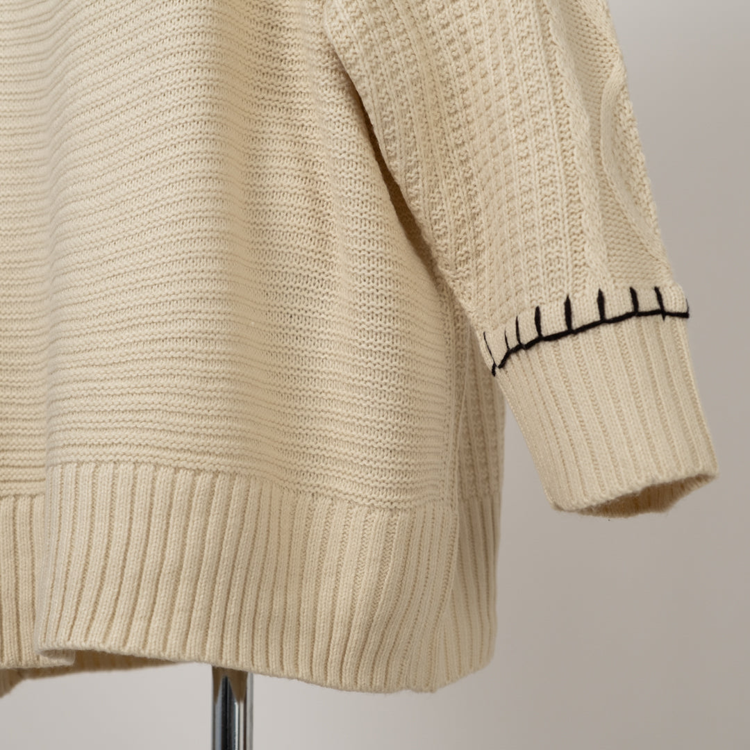 配色ブランケットケーブルカーディガン