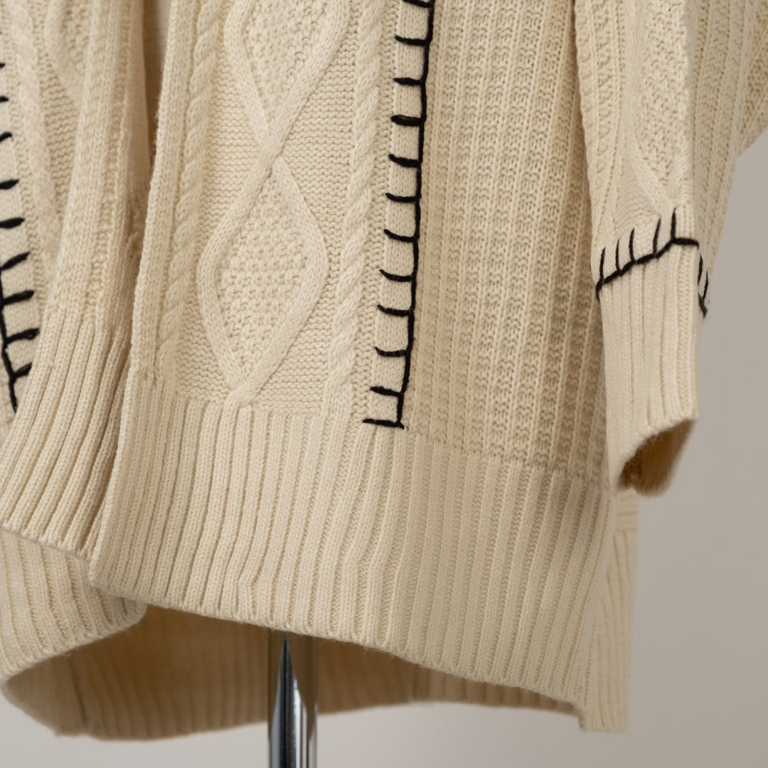 配色ブランケットケーブルカーディガン