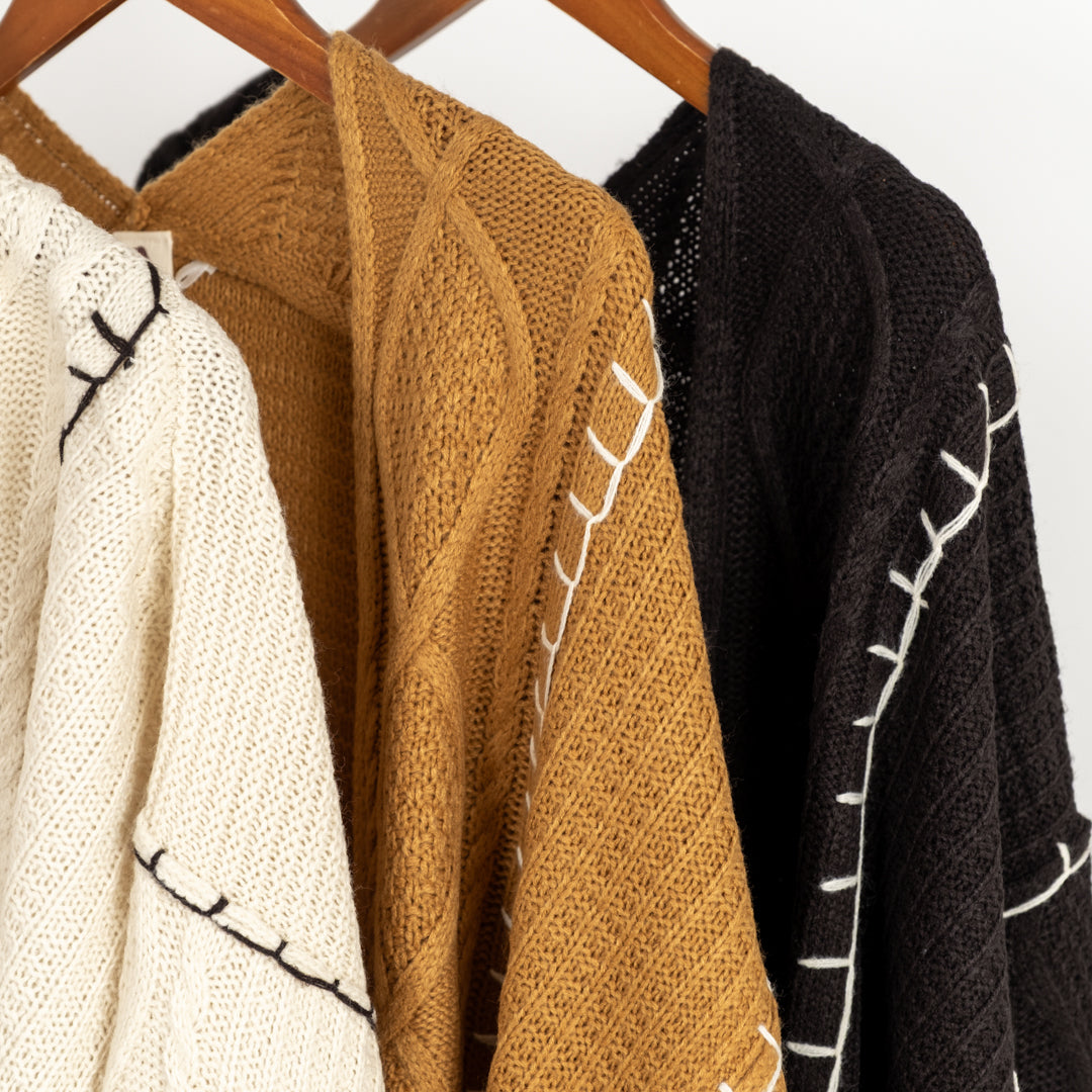 配色ブランケットケーブルカーディガン