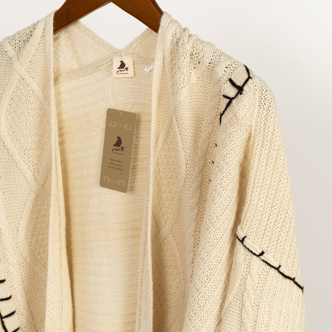 配色ブランケットケーブルカーディガン