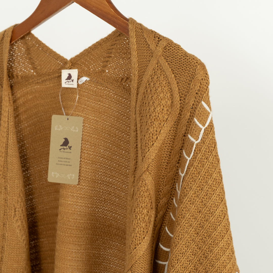 配色ブランケットケーブルカーディガン