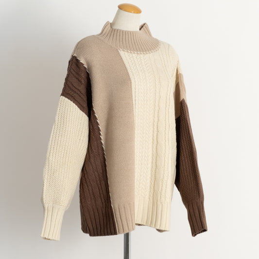 ケーブル切替ハンドステッチプルオーバーニット