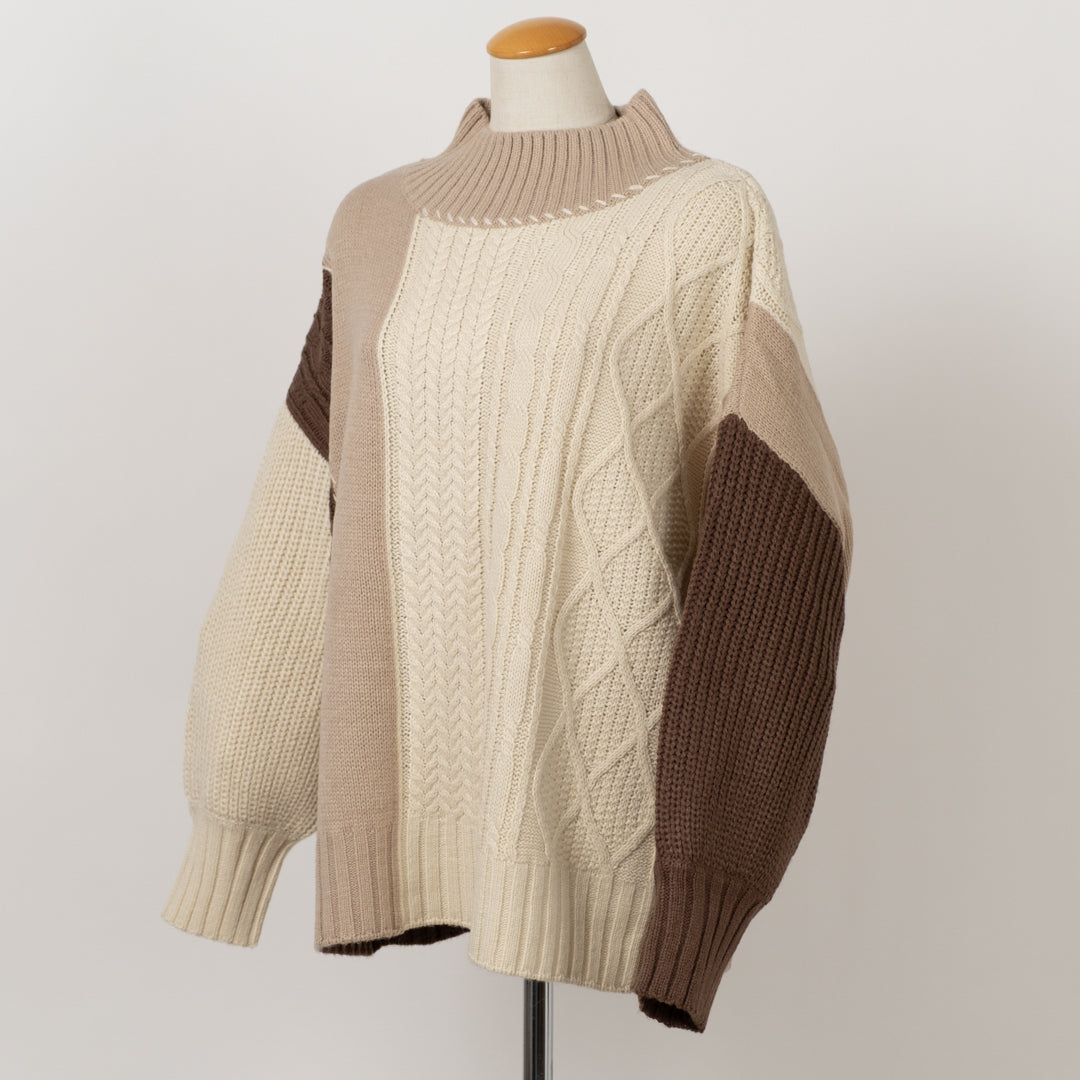 ケーブル切替ハンドステッチプルオーバーニット