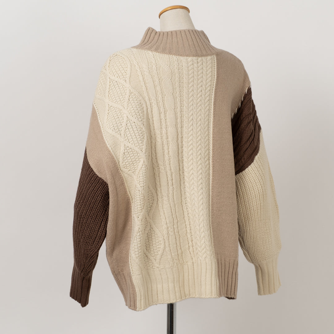 ケーブル切替ハンドステッチプルオーバーニット