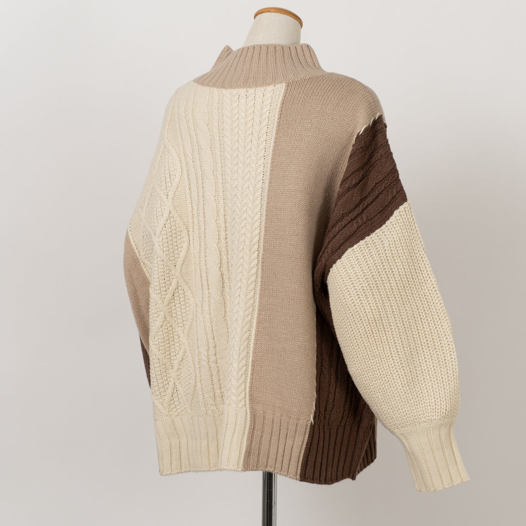 ケーブル切替ハンドステッチプルオーバーニット