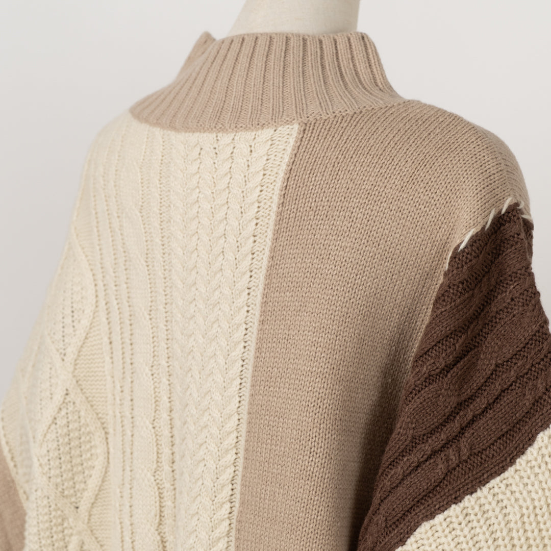 ケーブル切替ハンドステッチプルオーバーニット