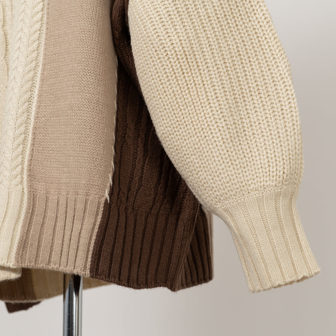 ケーブル切替ハンドステッチプルオーバーニット