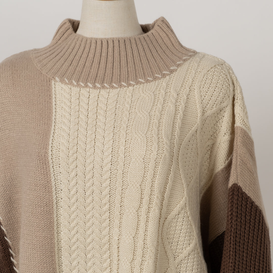 ケーブル切替ハンドステッチプルオーバーニット