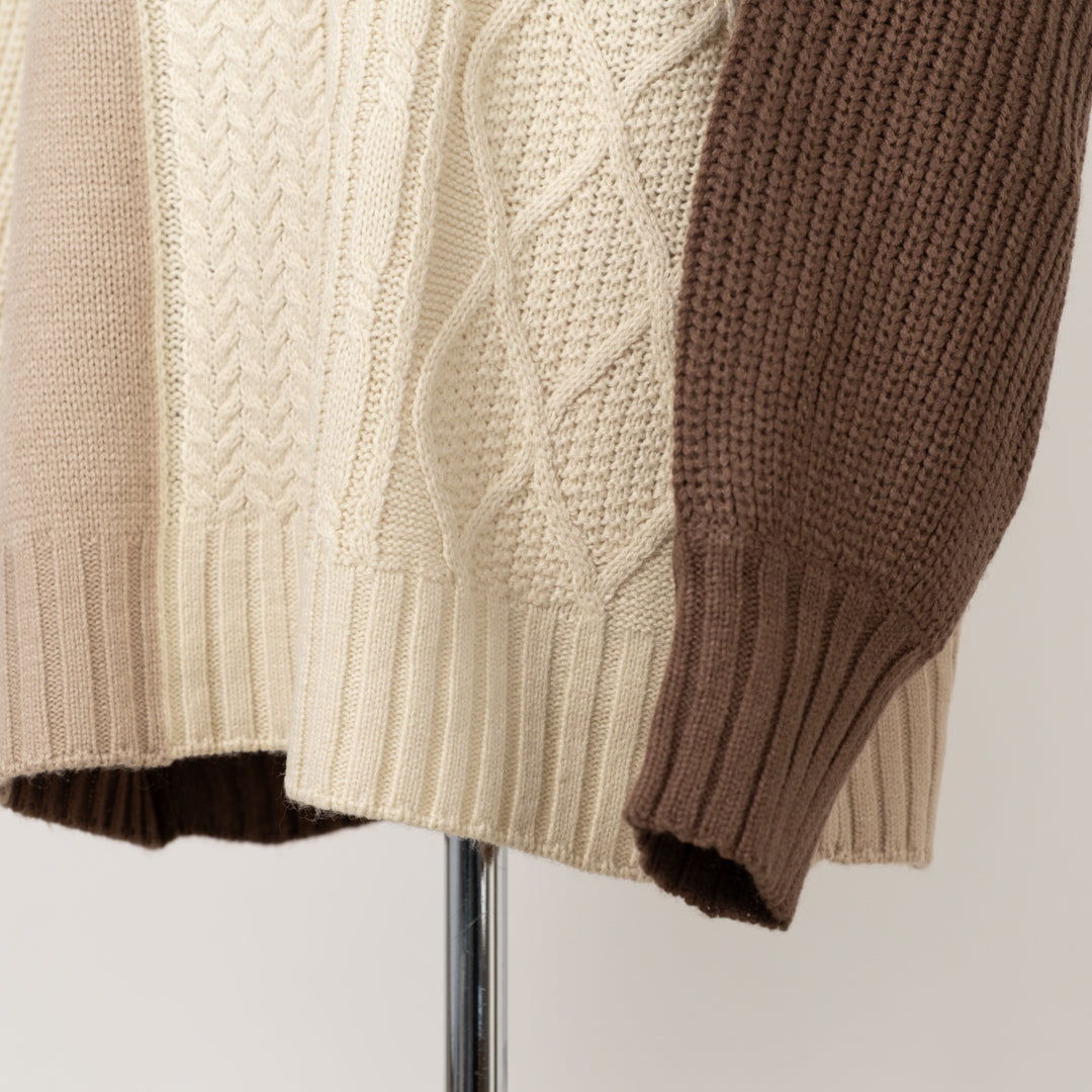 ケーブル切替ハンドステッチプルオーバーニット