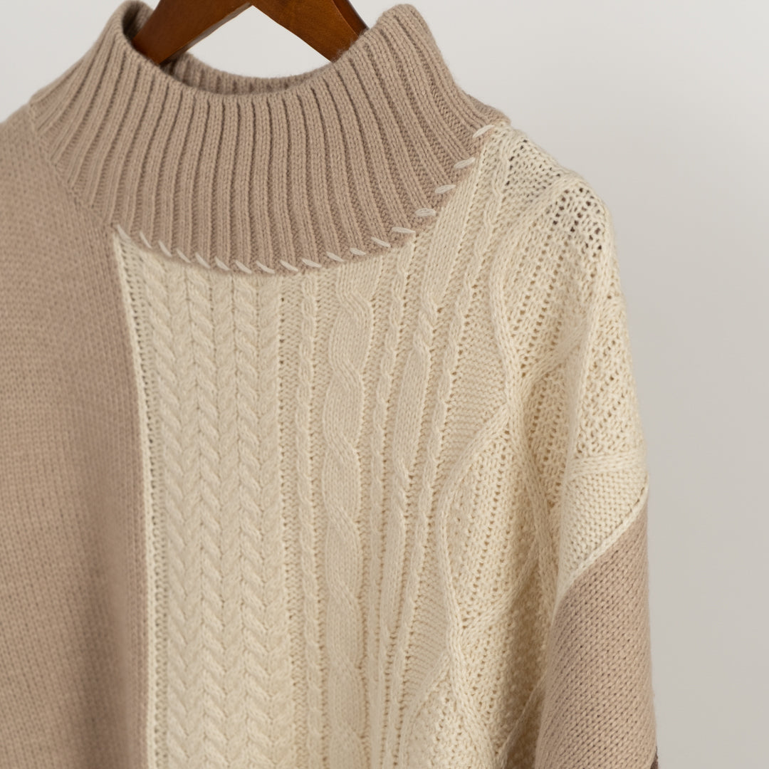 ケーブル切替ハンドステッチプルオーバーニット